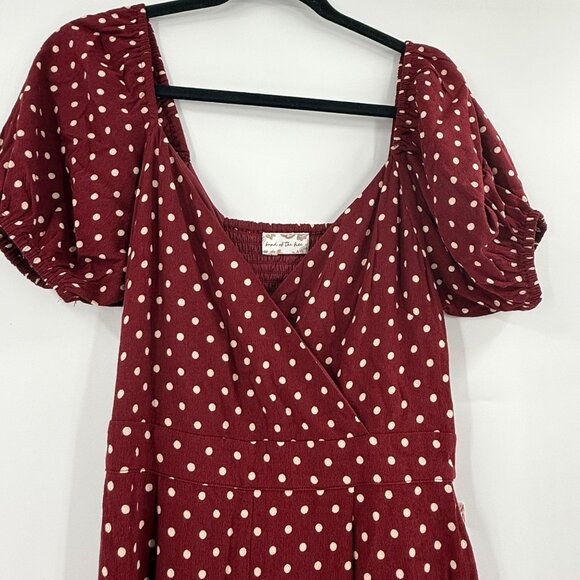 Band Of The Free Burgundy Polka Dot Puff Sleeve Maxi Jumpsuit Womens S/M - Picture 6 of 15